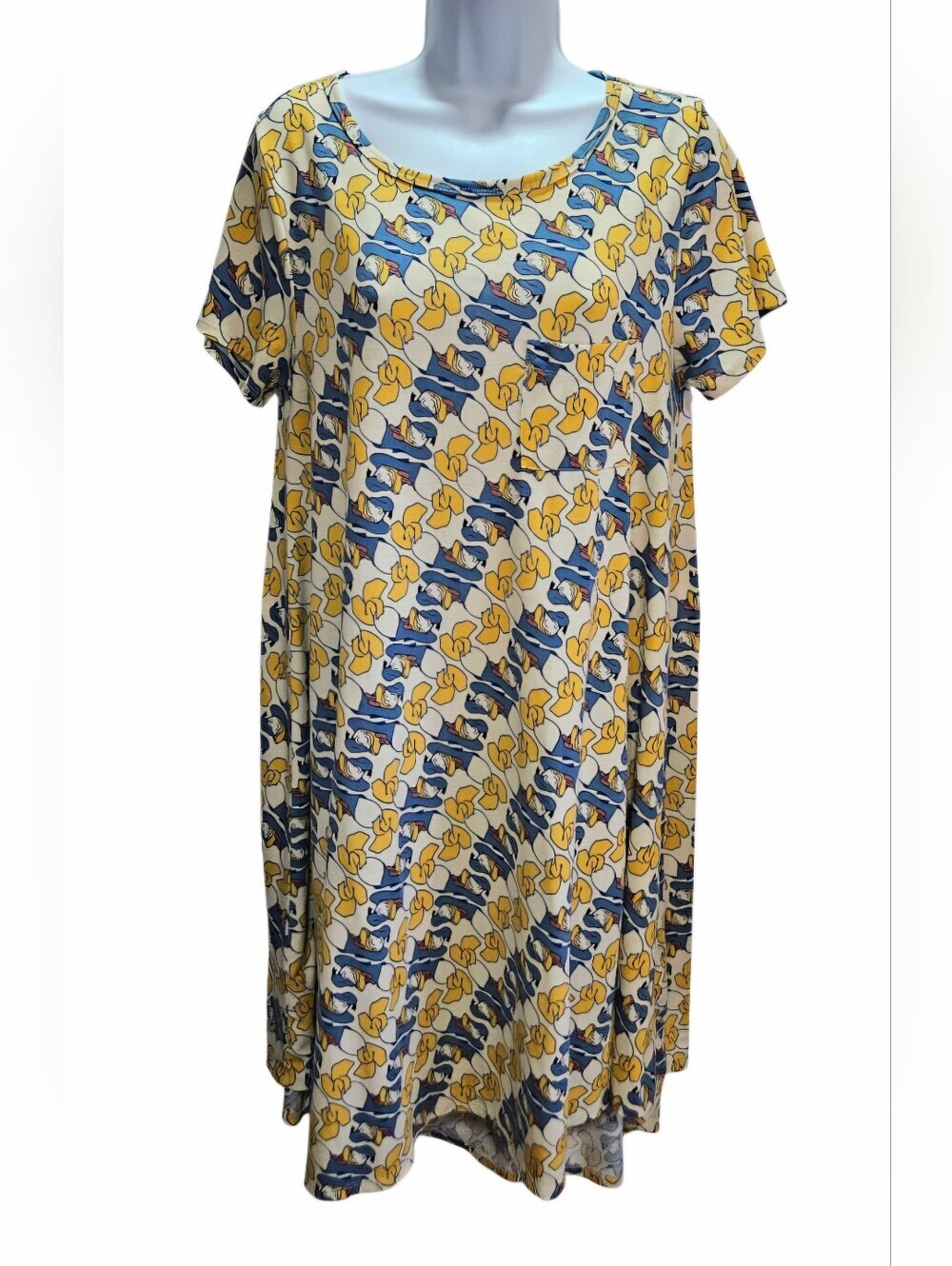 0139 LuLaRoe Disney Donald Duck Carly Tshirt Dress Small Pocket Tunic Comfort